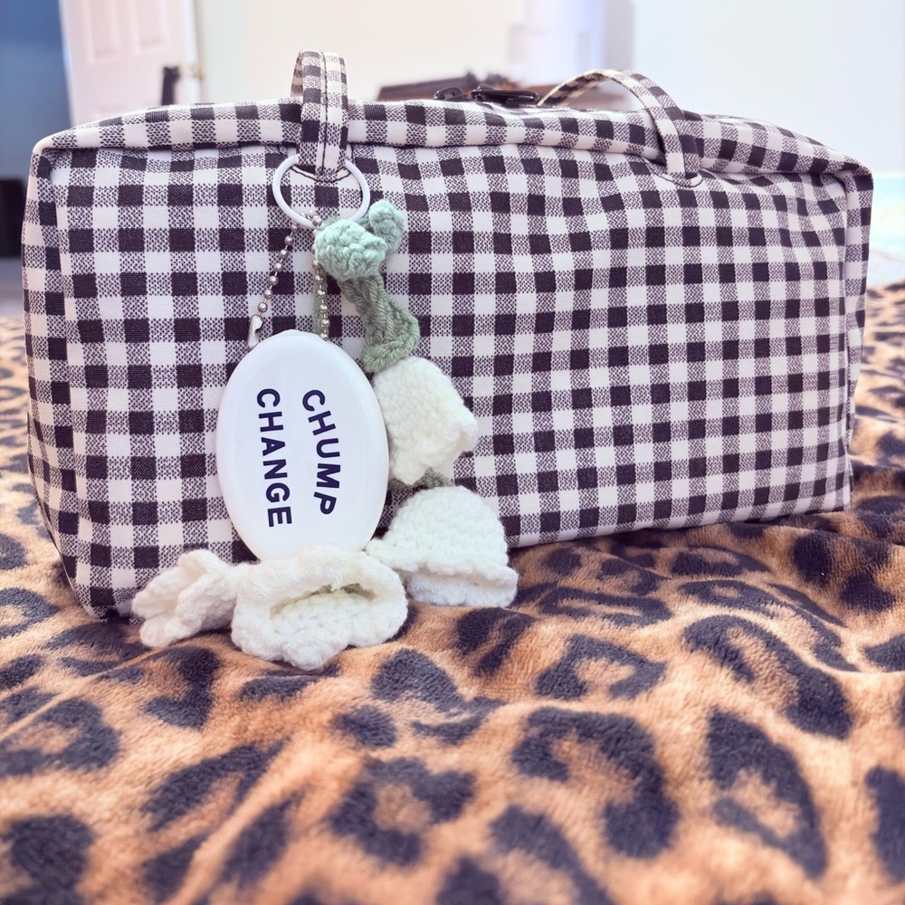 BAGGU Black & White Gingham Nylon Bowler Bag